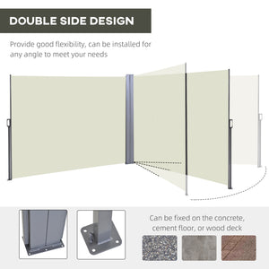 Double retractable outdoor privacy wall, cream white