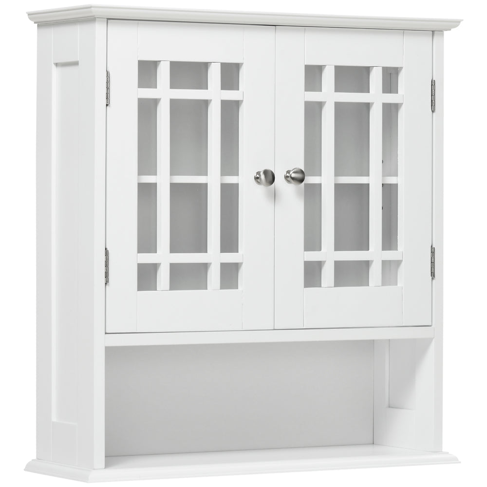 Modern wall-mounted bathroom vanity unit with 2-door cabinet and open shelf, white