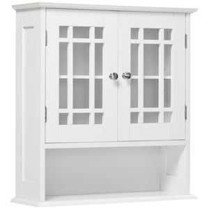 Modern wall-mounted bathroom vanity unit with 2-door cabinet and open shelf, white