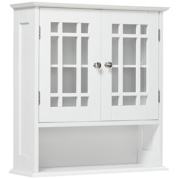 Modern wall-mounted bathroom vanity unit with 2-door cabinet and open shelf, white