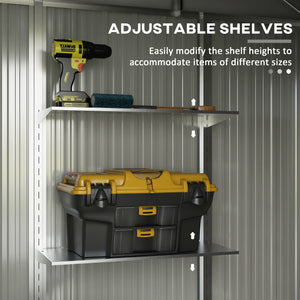 Galvanized garden shed with adjustable shelves, double sliding door and ventilation