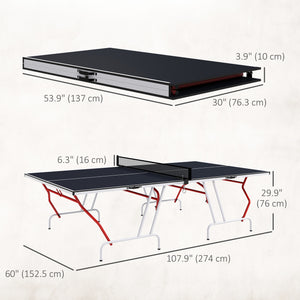 9' x 5' Folding Ping Pong Table with Paddles and Balls, Dark Grey