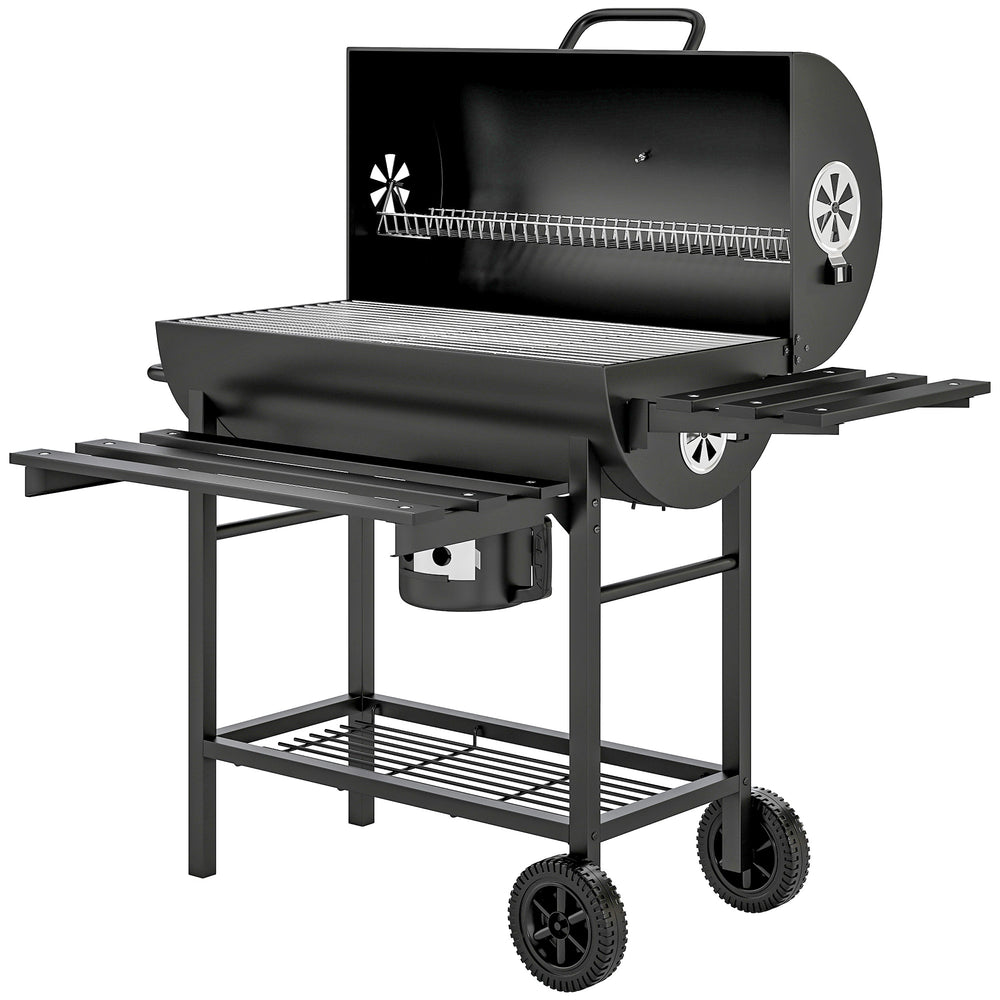 29" Charcoal BBQ Grill Barbecue Grill with Foldable Front Side Table, Spacious Cooking Area, Shelf, Black