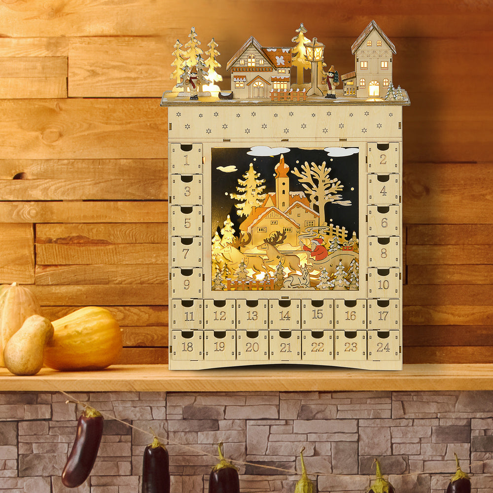 Wooden Advent Calendar with 24-Day Countdown