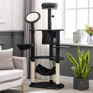 60" Multi-Level Plush Cat Tree, Dark Grey