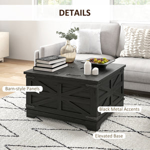 Farmhouse Coffee Table with Flip-Top Lids, Black