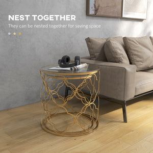 Set of 2 nesting coffee tables in gold tempered glass