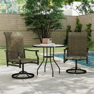 Set of 2 high-back outdoor swivel chairs, brown