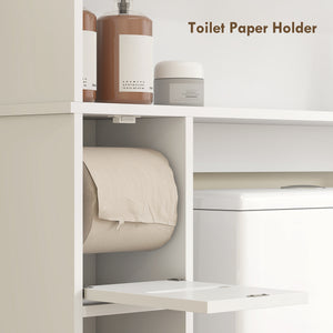 Toilet storage cabinet with adjustable shelf, paper holder, white