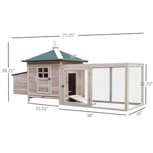 77" Chicken Coop with Nesting Box and Outdoor Run