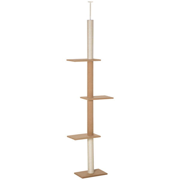 254cm Floor-to-Ceiling Cat Tree with 3 Perches, Beige