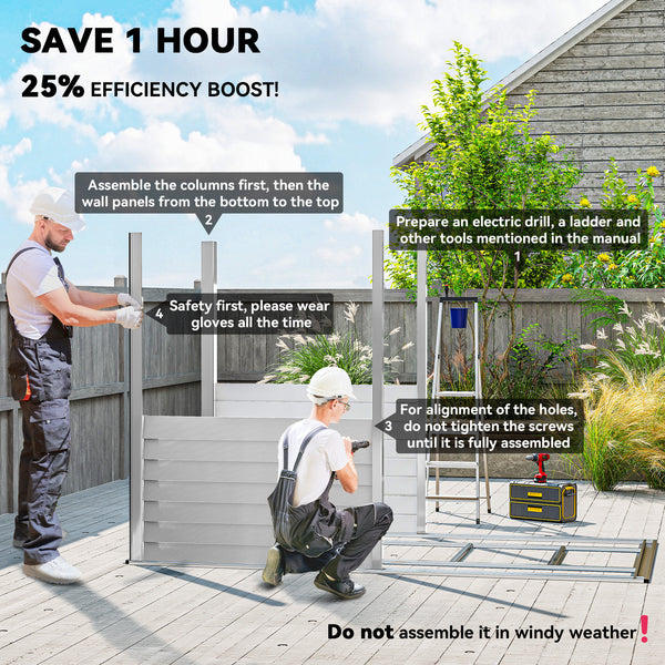 Lean-to steel garden shed with foundation kit, lockable doors and 2 vents, white