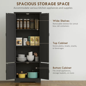 Tall black storage cabinet with 4 doors and adjustable shelves