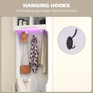 3-in-1 Hallway Unit with LED Lighting and Bench, White