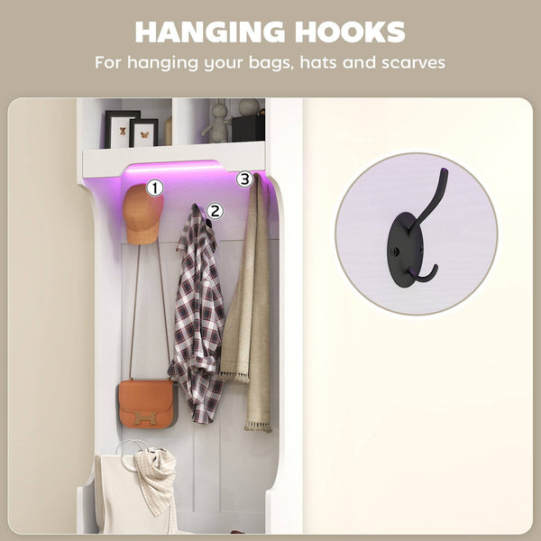 3-in-1 Hallway Unit with LED Lighting and Bench, White