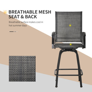3-Piece Outdoor Bar Set, 2 Swivel Stools and 1 Bar Table, Gray