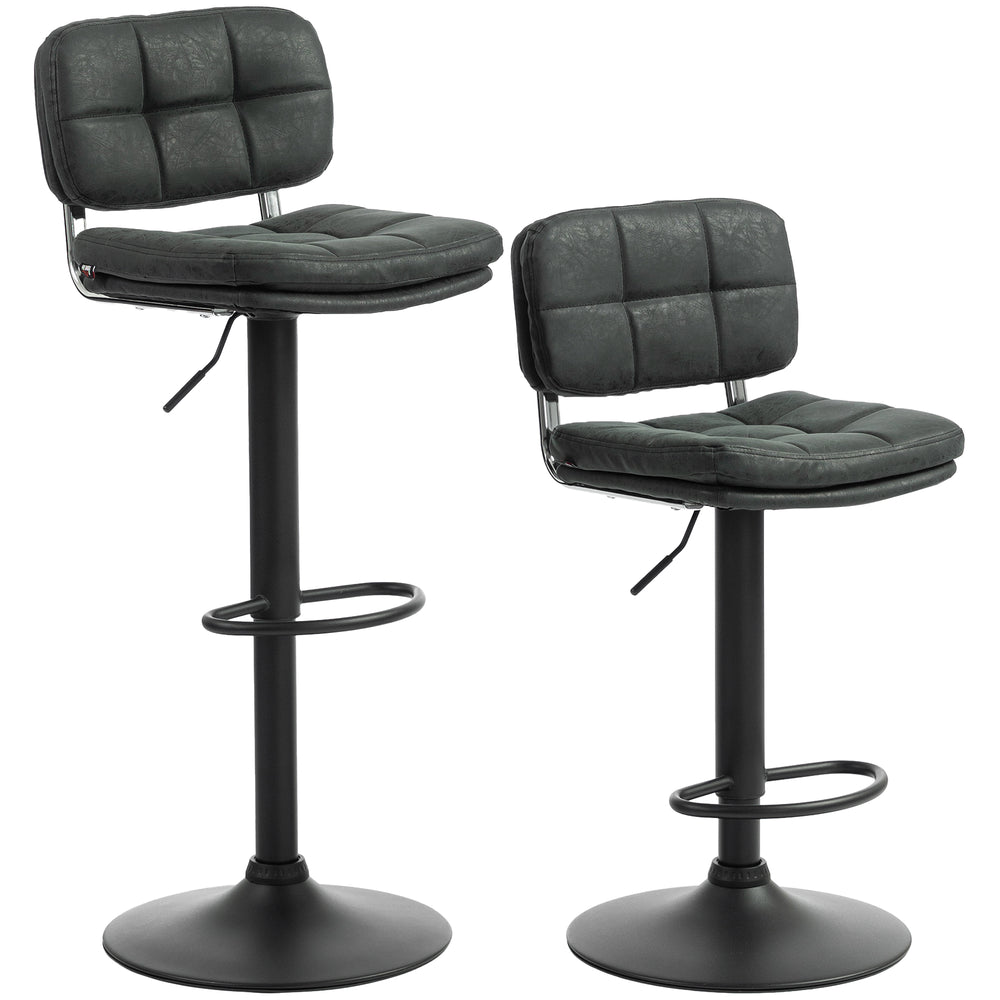Adjustable black faux leather bar stools, set of 2
