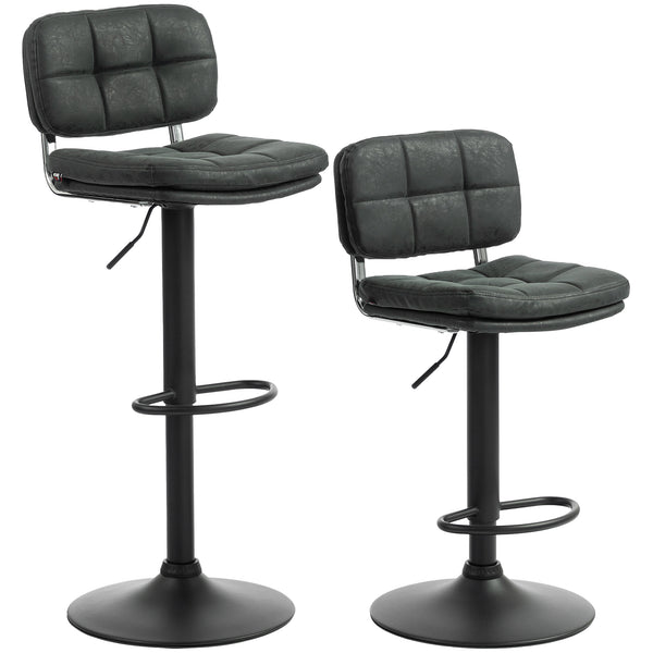 Adjustable black faux leather bar stools, set of 2