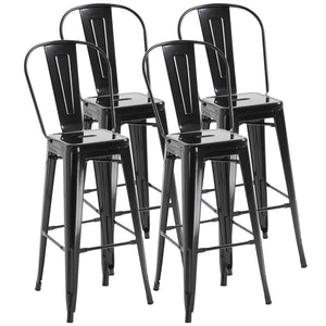 Set of 4 industrial-style metal bar stools, black
