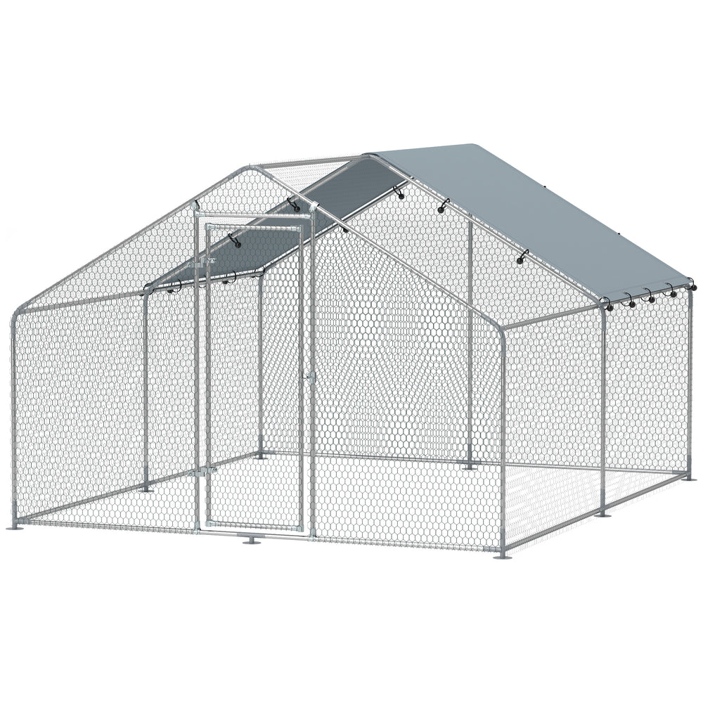 Metal Chicken Coop, 9.8 x 11.2 FT Walk-in Chicken Run with Cover, Lockable Door, Outdoor Poultry Cage for 10-15 Chickens
