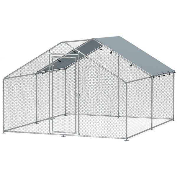 Metal Chicken Coop, 9.8 x 11.2 FT Walk-in Chicken Run with Cover, Lockable Door, Outdoor Poultry Cage for 10-15 Chickens