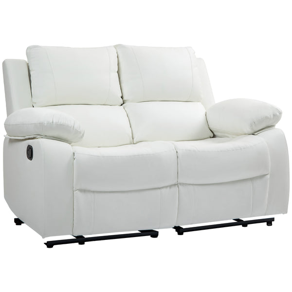 Manual Reclining Faux Leather Sofa with Footrest, White