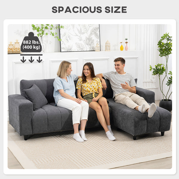 Sectional sofa with integrated seat, removable chaise longue, 2 cushions, gray