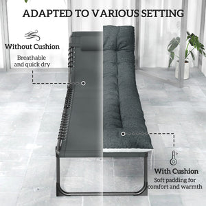 Outdoor Lounge Chair Set of 2, Folding Chaise Lounge Tanning Chair with Cushion, Side Pocket, Grey