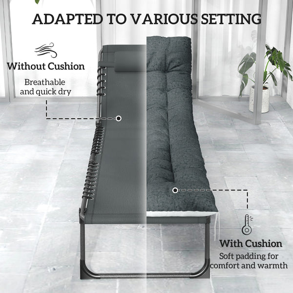 Outdoor Lounge Chair Set of 2, Folding Chaise Lounge Tanning Chair with Cushion, Side Pocket, Grey