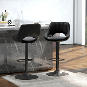 Set of 2 swivel bar stools in faux leather, black
