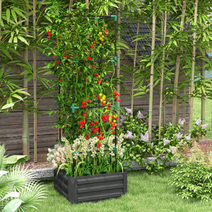Galvanized planter with 4-tier trellis, grey