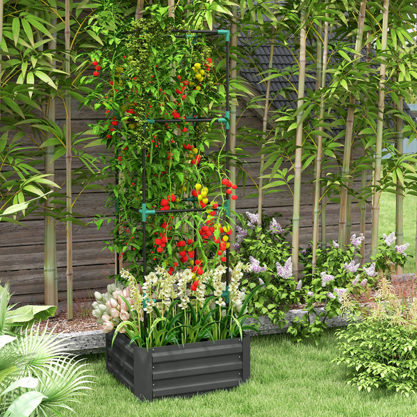 Galvanized planter with 4-tier trellis, grey