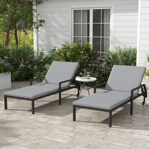 2 PE rattan outdoor lounge chairs, grey