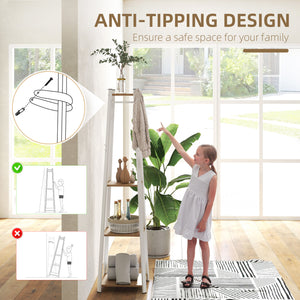 Storage shelf with 8 hooks and 3 levels, coat rack for bedroom, entrance, oak