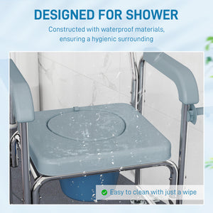 4-in-1 multifunctional commode and shower chair with wheels and footrest – Gray and silver