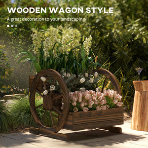 Wooden planter in the shape of a cart