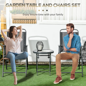 3-piece folding bistro set with mesh chairs and glass table, anthracite grey