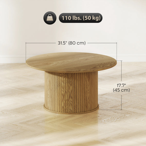 80cm round Nordic style coffee table with fluted cylindrical base