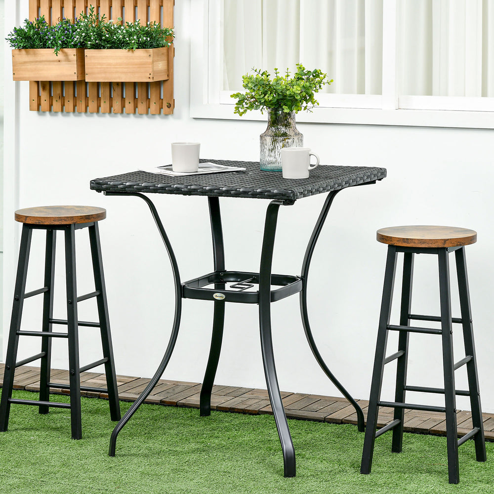 Outdoor coffee table in woven resin with parasol hole, black