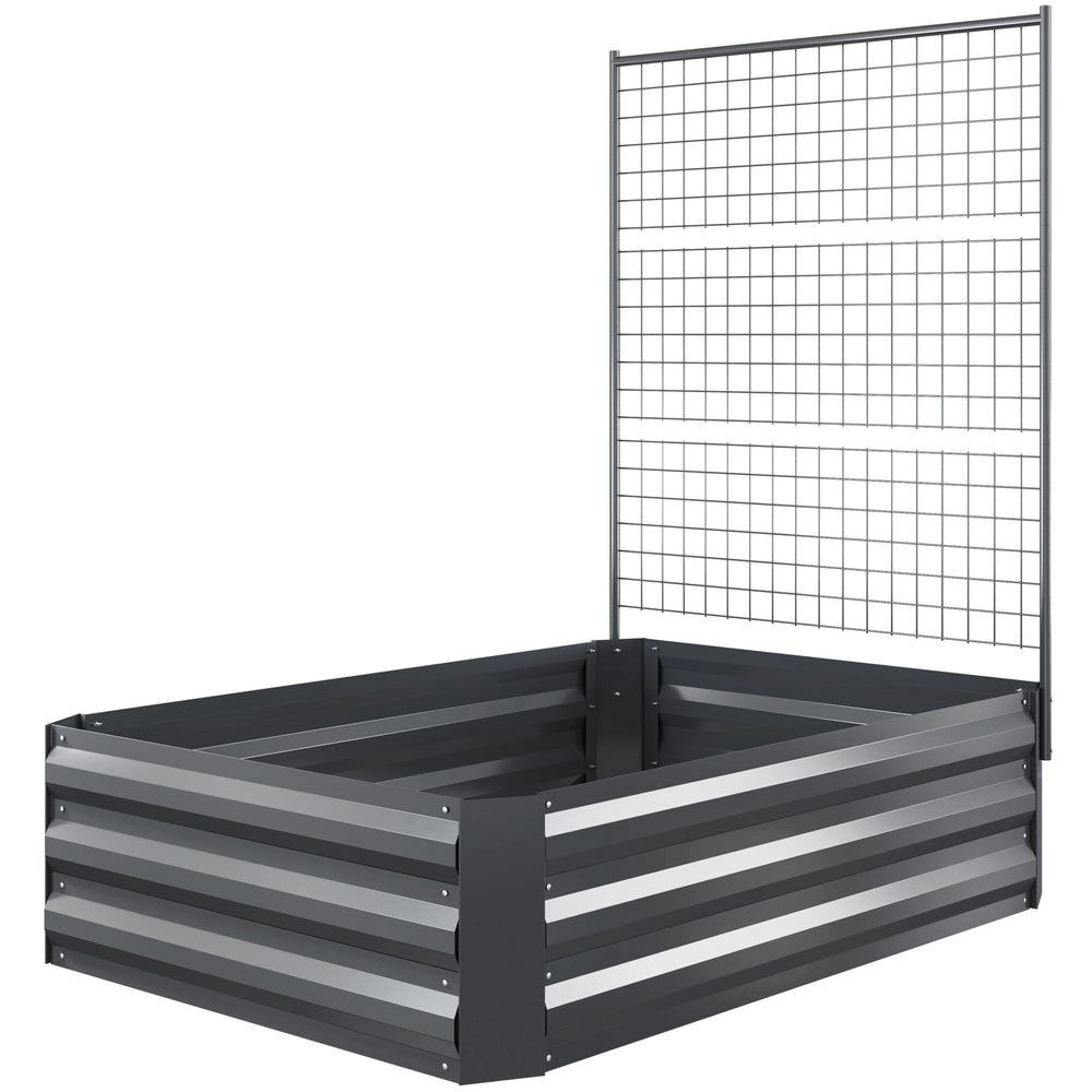 Galvanized Raised Garden Bed with Trellis for Climbing Plants, Open-Bottom Outdoor Flower Planter, Dark Grey