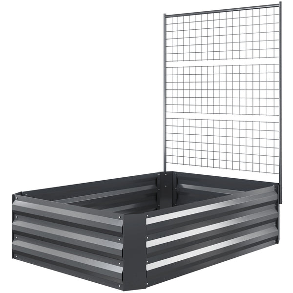 Galvanized Raised Garden Bed with Trellis for Climbing Plants, Outdoor Planter Box with Open Bottom, Dark Gray