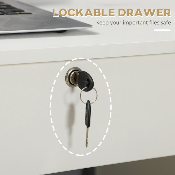 Computer desk with lockable drawer and open compartment, white