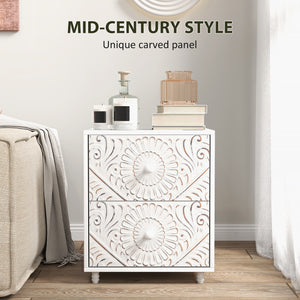 Mid-century style bedside table with 2 drawers, white