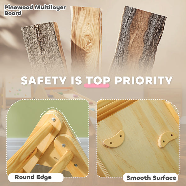 3-in-1 Climbing Set with Ramp for Toddlers in Natural Wood