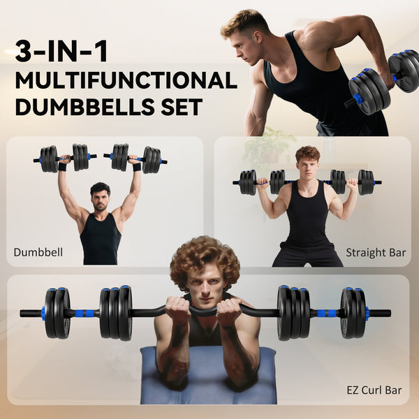 3-in-1 adjustable dumbbell set with straight bar and EZ curl bar