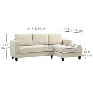 L-shaped sofa with chaise longue and spring cushion, beige