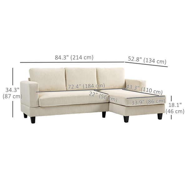 L-shaped sofa with chaise longue and spring cushion, beige