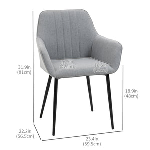 Set of 2 linen-upholstered dining chairs with metal legs, light grey