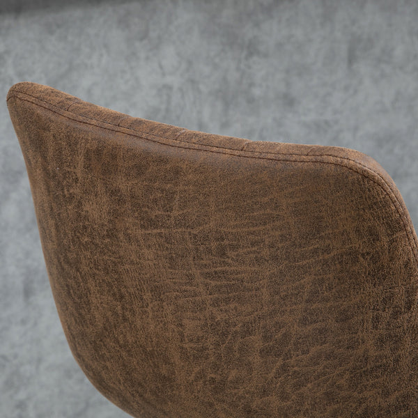 Set of 2 adjustable leather bar stools with backrest and footrest, brown