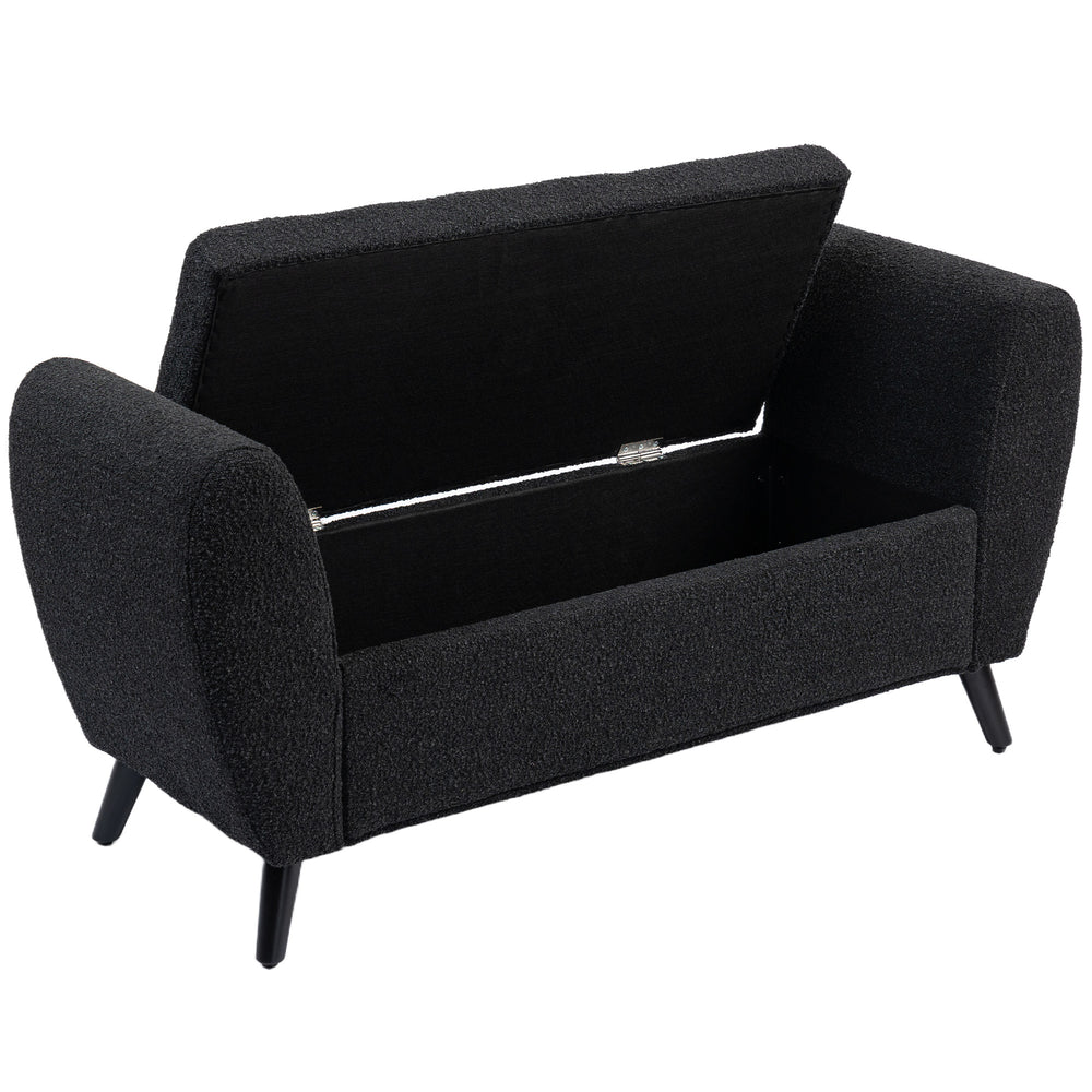 Upholstered storage bench with armrests, black